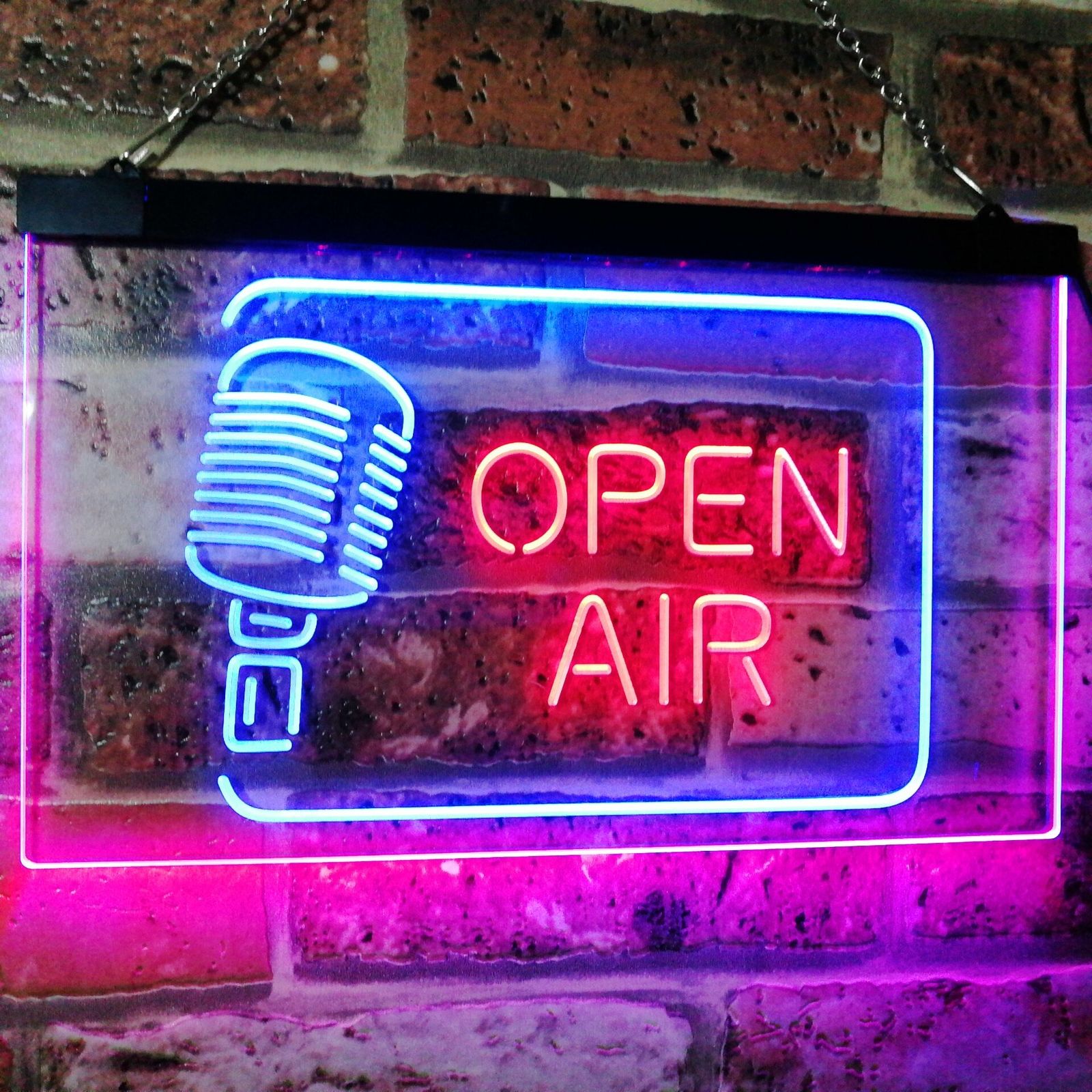 Open Air Classic Microphone Dual Color Led Neon Sign